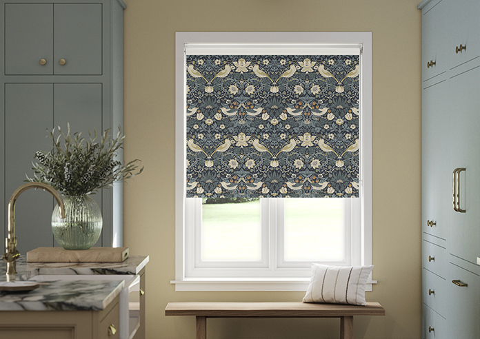 William Morris At Home Strawberry Thief, Indigo - Roller Blind - Image 3